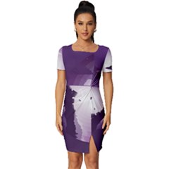 Ufo Illustration Style Minimalism Silhouette Fitted Knot Split End Bodycon Dress