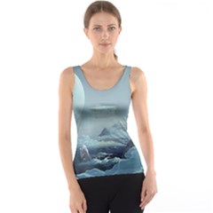 Mountain Covered Snow Mountains Clouds Fantasy Art Women s Basic Tank Top