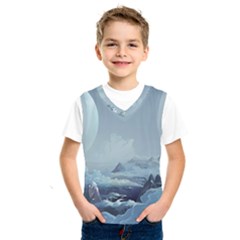 Mountain Covered Snow Mountains Clouds Fantasy Art Kids  Basketball Tank Top by Cendanart