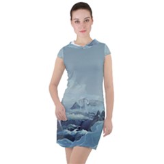 Mountain Covered Snow Mountains Clouds Fantasy Art Drawstring Hooded Dress by Cendanart