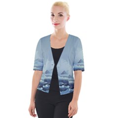 Mountain Covered Snow Mountains Clouds Fantasy Art Cropped Button Cardigan by Cendanart