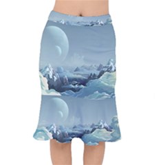 Mountain Covered Snow Mountains Clouds Fantasy Art Short Mermaid Skirt