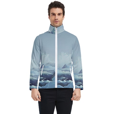 Mountain Covered Snow Mountains Clouds Fantasy Art Men s Bomber Jacket by Cendanart