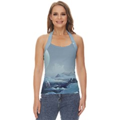 Mountain Covered Snow Mountains Clouds Fantasy Art Basic Halter Top