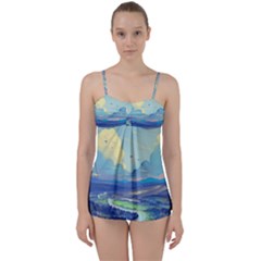 Mountains And Trees Illustration Painting Clouds Sky Landscape Babydoll Tankini Set