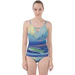 Mountains And Trees Illustration Painting Clouds Sky Landscape Cut Out Top Tankini Set by Cendanart