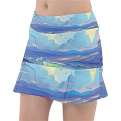 Mountains And Trees Illustration Painting Clouds Sky Landscape Classic Tennis Skirt by Cendanart