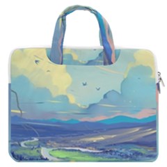 Mountains And Trees Illustration Painting Clouds Sky Landscape Macbook Pro 13  Double Pocket Laptop Bag by Cendanart