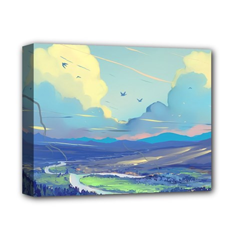 Mountains And Trees Illustration Painting Clouds Sky Landscape Deluxe Canvas 14  X 11  (stretched) by Cendanart