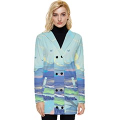 Mountains And Trees Illustration Painting Clouds Sky Landscape Button Up Hooded Coat 