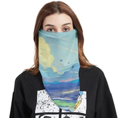Mountains And Trees Illustration Painting Clouds Sky Landscape Face Covering Bandana (triangle) by Cendanart