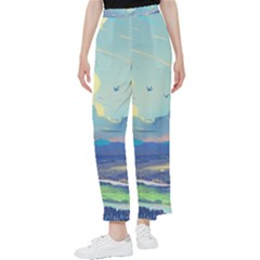 Mountains And Trees Illustration Painting Clouds Sky Landscape Women s Pants  by Cendanart