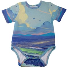 Mountains And Trees Illustration Painting Clouds Sky Landscape Baby Short Sleeve Bodysuit by Cendanart