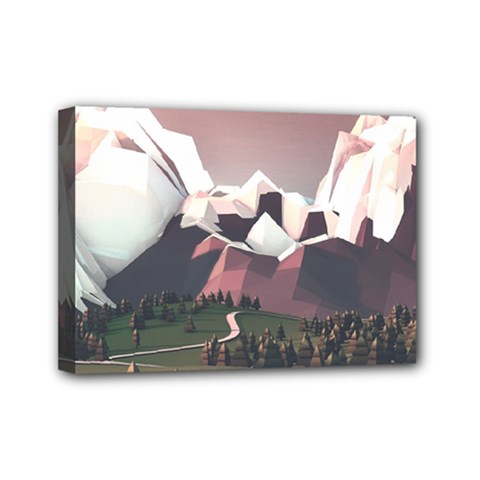 White And Brown Mountain Illustration Digital Art Mini Canvas 7  X 5  (stretched)