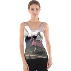 White And Brown Mountain Illustration Digital Art Women s Basic Tank Top