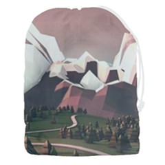 White And Brown Mountain Illustration Digital Art Drawstring Pouch (3xl) by Cendanart