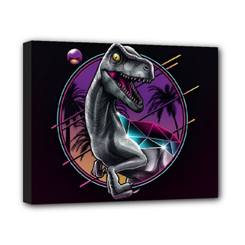 Style Dinosaur  80s Synth Retrowave Canvas 10  X 8  (stretched) by Cendanart