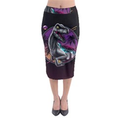 Style Dinosaur  80s Synth Retrowave Midi Pencil Skirt by Cendanart