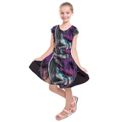 Style Dinosaur  80s Synth Retrowave Kids  Short Sleeve Dress