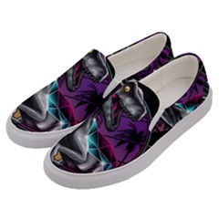 Style Dinosaur  80s Synth Retrowave Men s Canvas Slip Ons by Cendanart