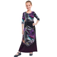 Style Dinosaur  80s Synth Retrowave Kids  Quarter Sleeve Maxi Dress