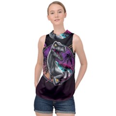 Style Dinosaur  80s Synth Retrowave High Neck Satin Top