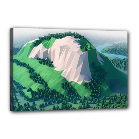 Green And White Polygonal Mountain Canvas 18  X 12  (stretched)