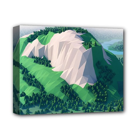 Green And White Polygonal Mountain Deluxe Canvas 14  X 11  (stretched) by Cendanart