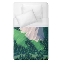 Green And White Polygonal Mountain Duvet Cover (single Size) by Cendanart