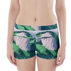Green And White Polygonal Mountain Boyleg Bikini Wrap Bottoms by Cendanart