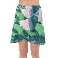 Green And White Polygonal Mountain Wrap Front Skirt by Cendanart