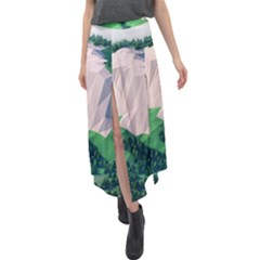 Green And White Polygonal Mountain Velour Split Maxi Skirt by Cendanart