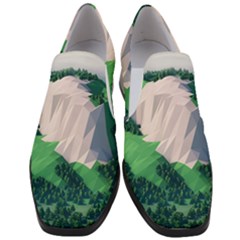 Green And White Polygonal Mountain Women Slip On Heel Loafers by Cendanart