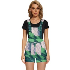 Green And White Polygonal Mountain Short Overalls