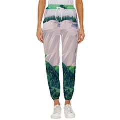 Green And White Polygonal Mountain Women s Cropped Drawstring Pants