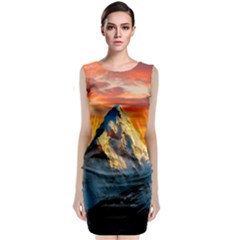 Snow Capped Mountain Himalayas Clouds Landscape Nature Classic Sleeveless Midi Dress by Cendanart