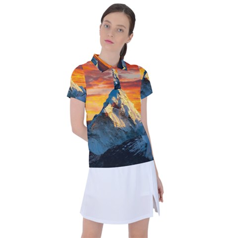 Snow Capped Mountain Himalayas Clouds Landscape Nature Women s Polo T-shirt by Cendanart