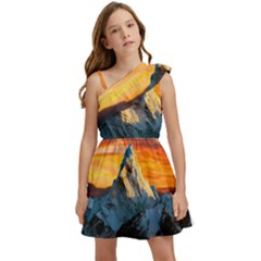 Snow Capped Mountain Himalayas Clouds Landscape Nature Kids  One Shoulder Party Dress