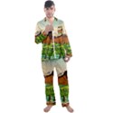 River Between Green Forest With Brown Mountain Men s Long Sleeve Satin Pajamas Set View1