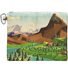 River Between Green Forest With Brown Mountain Canvas Cosmetic Bag (xxxl)