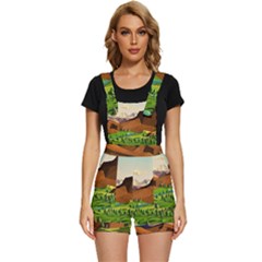 River Between Green Forest With Brown Mountain Short Overalls by Cendanart