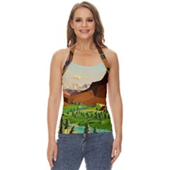 River Between Green Forest With Brown Mountain Basic Halter Top by Cendanart