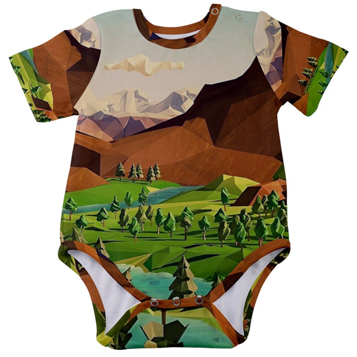 River Between Green Forest With Brown Mountain Baby Short Sleeve Bodysuit