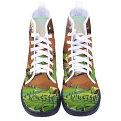 River Between Green Forest With Brown Mountain Women s High-top Canvas Sneakers by Cendanart