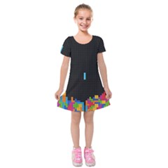 Tetris Game Kids  Short Sleeve Velvet Dress by Cendanart