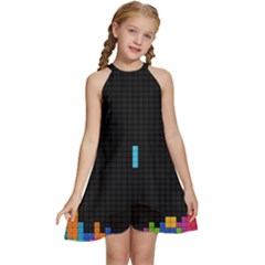 Tetris Game Kids  Halter Collar Waist Tie Chiffon Dress by Cendanart