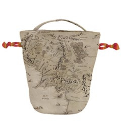 Retro Vintage Gray Map Middle Earth Drawstring Bucket Bag