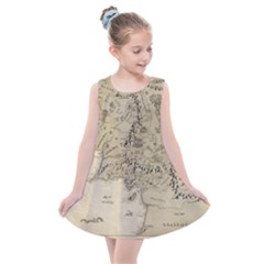 Retro Vintage Gray Map Middle Earth Kids  Summer Dress by Cendanart