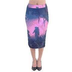 Beeple Astronaut Spacesuit 3d Digital Art Artwork Jungle Velvet Midi Pencil Skirt by Cendanart