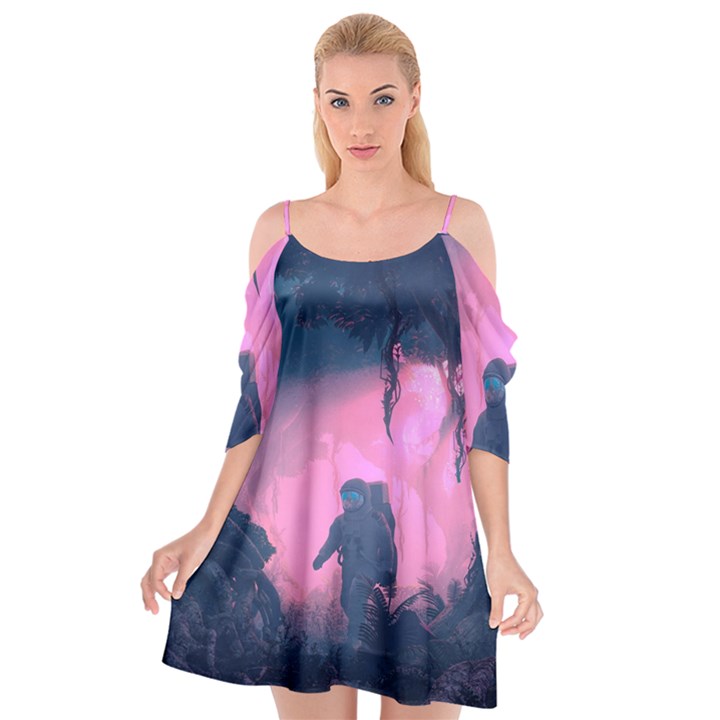 Beeple Astronaut Spacesuit 3d Digital Art Artwork Jungle Cutout Spaghetti Strap Chiffon Dress